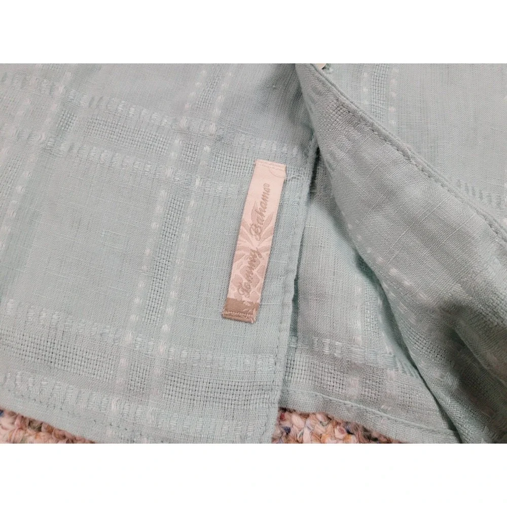 Tommy Bahama Shirt Mens Large Blue Linen Button Up Hawaiian Aloha Camp‎ Tropical